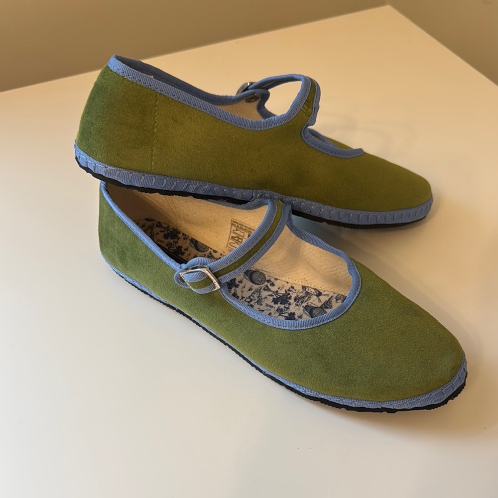 Green and Blue Velvet Mary Janes